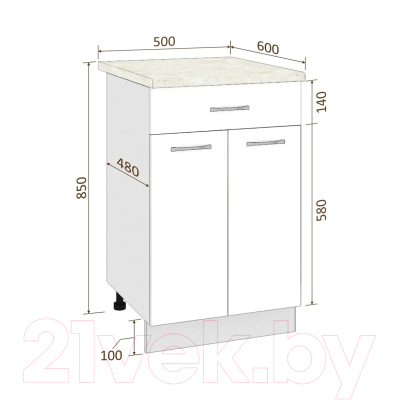 Шкаф-стол кухонный Кортекс-мебель Корнелия Лира НШ50р1ш