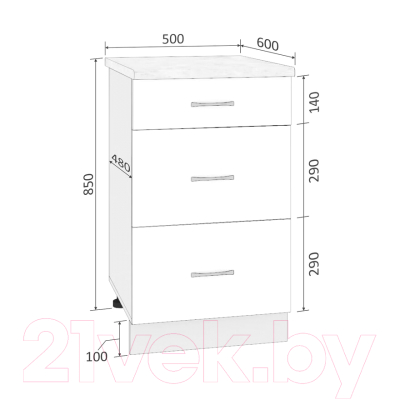 Шкаф-стол кухонный Кортекс-мебель Корнелия Лира НШ50р3ш
