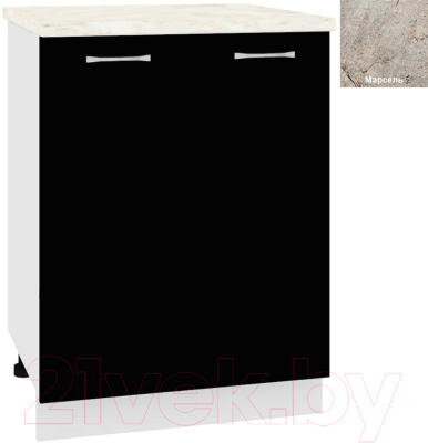 Шкаф-стол кухонный Кортекс-мебель Корнелия Лира НШ60р (черный/марсель) - фото