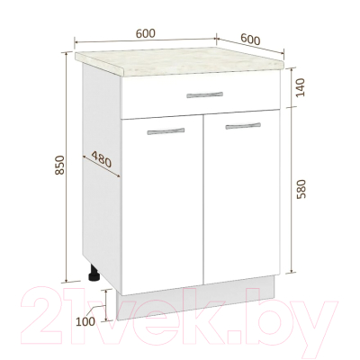 Шкаф-стол кухонный Кортекс-мебель Корнелия Лира НШ60р1ш (береза/королевский опал)
