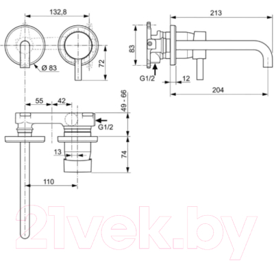 Внешняя часть смесителя скрытого монтажа Ideal Standard Ceraline A6938AA