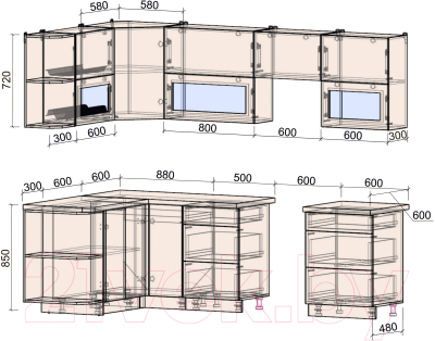 Готовая кухня Интерлиния Мила Матте 1.5x2.6 Б левая