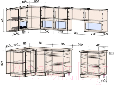 Готовая кухня Интерлиния Мила Матте 1.5x2.9 Б левая