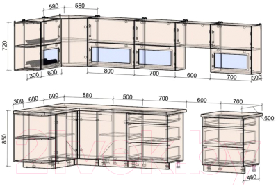 Готовая кухня Интерлиния Мила Матте 1.5x3.4 Б левая