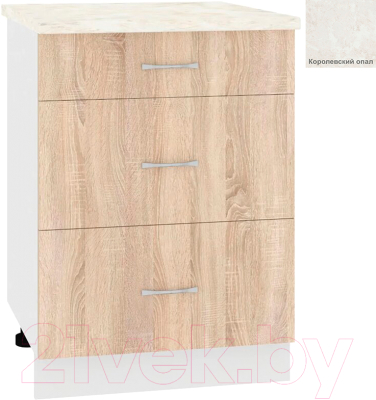 Шкаф-стол кухонный Кортекс-мебель Корнелия Лира НШ60р3ш (дуб сонома/королевский опал) - фото