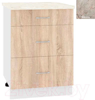 Шкаф-стол кухонный Кортекс-мебель Корнелия Лира НШ60р3ш (дуб сонома/марсель) - фото