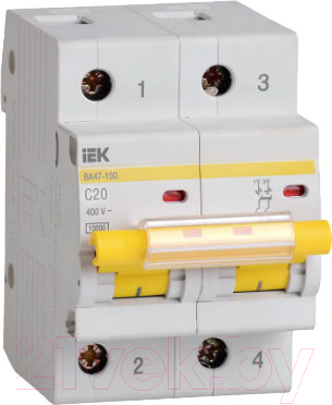 Выключатель автоматический IEK ВА 47-100 20А 2P 10кА С / MVA40-2-020-C - фото