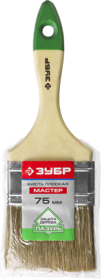 Кисть малярная Зубр Мастер Лазурь 4-01009-075 плоская (75мм, светлая смешанная щетина)