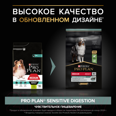 Сухой корм для собак Pro Plan Adult Medium Sensitive Digestion с ягненком
