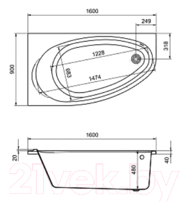 Ванна акриловая Roca Cofru 160x90 / 248573000