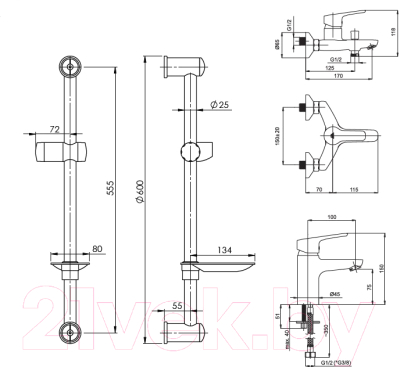 Комплект смесителей Rubineta Uno-10 + Uno-18 + Varianta-Delta / 625025