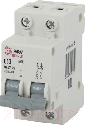 Выключатель автоматический ЭРА Simple-Mod-18 ВА47-29 2P 63А 4.5кА C / Б0039235 - фото