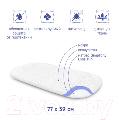 Наматрасник в кроватку Simplicity Bliss Mini 77x39