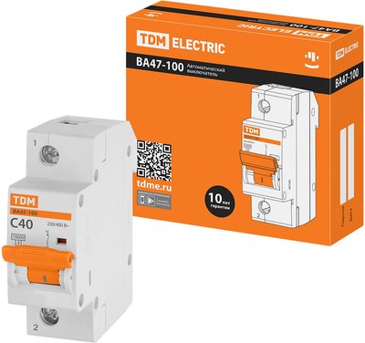 Выключатель автоматический TDM ВА 47-100 1Р 40А (C) 10кА / SQ0207-0051 - фото