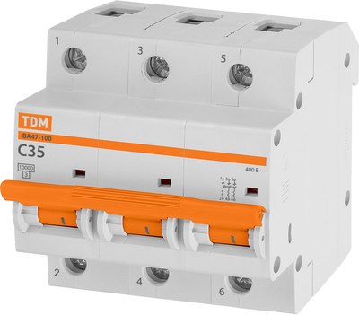 Выключатель автоматический TDM ВА 47-100 3Р 35А (C) 10кА / SQ0207-0072 - фото