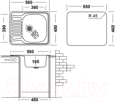 Мойка кухонная Ukinox COM580.480 GT6K O