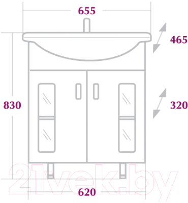 Тумба с умывальником Onika Кристалл 65.18