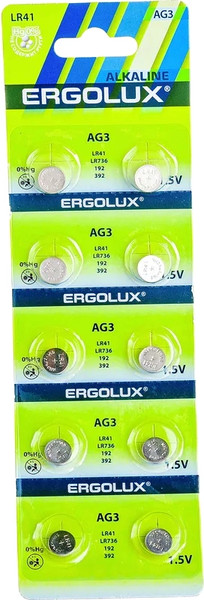Комплект батареек Ergolux AG 3 BL-10 / 14314 - фото