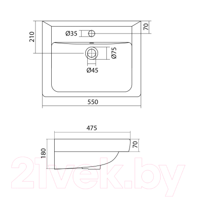 Тумба с умывальником Onika Балтика-Квадро 55.10 105521 + Тигода 1WH302126