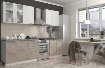 Кухонный гарнитур Eligard Виктория 2.0 (рамка белый структурный/рамка дуб монтерей/венге серебристый)