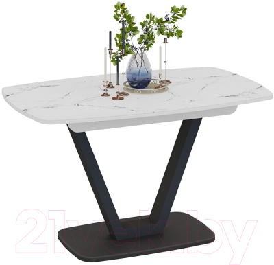 Обеденный стол ТриЯ Сингапур Тип 1 (черный муар/стекло белый мрамор) - фото