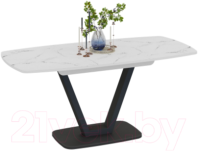 Обеденный стол ТриЯ Сингапур Тип 1 (черный муар/стекло белый мрамор)