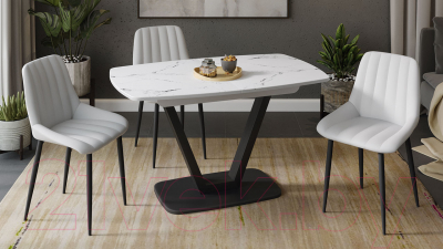 Обеденный стол ТриЯ Сингапур Тип 1 (черный муар/стекло белый мрамор)