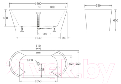 Ванна акриловая BelBagno BB71-1600-W0