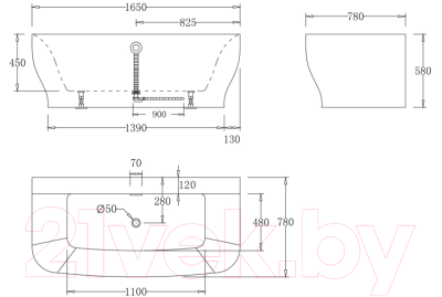 Ванна акриловая BelBagno BB74-1650-W0