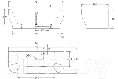 Ванна акриловая BelBagno BB74-NERO-W0