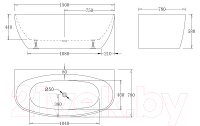 Ванна акриловая BelBagno BB83-1500-W0