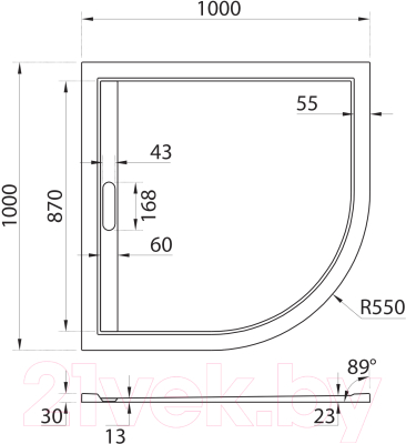 Душевой поддон Cezares TRAY-AS-R-100-30-W