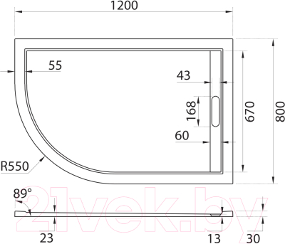 Душевой поддон Cezares TRAY-AS-RH-120/80-30-W-R