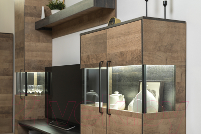 Шкаф-пенал с витриной Mobi Трувор 13.205 (дуб гранж песочный К356/интра)