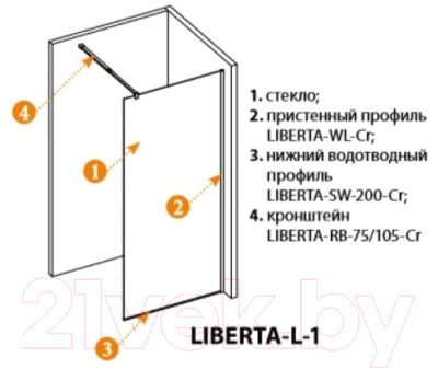 Душевая стенка Cezares LIBERTA-L-1-70-C-Cr