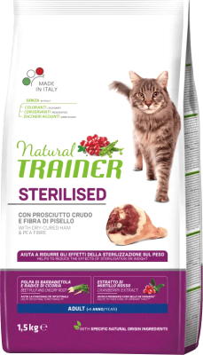 Сухой корм для кошек Trainer Natural Sterilised Adult с ветчиной (1.5кг) - фото