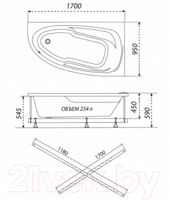 Ванна акриловая 1AcReal Мадрид 170 L