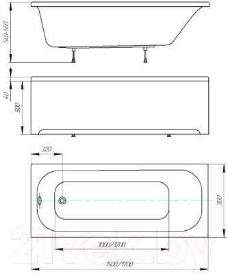 Ванна акриловая Aquatek Лугано 150x70 / LUG150-0000001