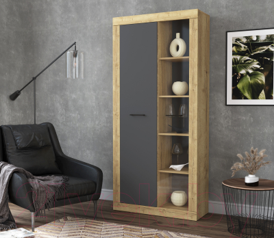 Шкаф с витриной Интерлиния LT-ШВ1 (дуб золотой/антрацит)