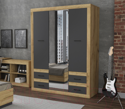 Комплект мебели для спальни Интерлиния Loft-1 Спальня-1 (дуб золотой/антрацит)