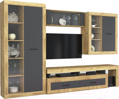 Горка Интерлиния Loft-6 Гостиная-2 (дуб золотой/антрацит) - фото