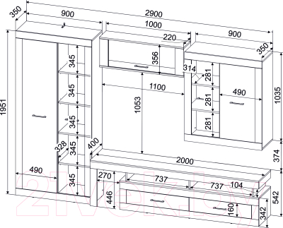 Горка Интерлиния Loft-6 Гостиная-2 (дуб золотой/антрацит)
