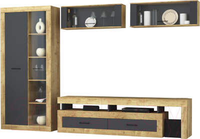 Горка Интерлиния Loft-7 Гостиная-3 (дуб золотой/антрацит) - фото