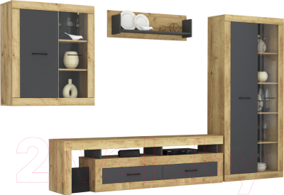 Горка Интерлиния Loft-8 Гостиная-4 (дуб золотой/антрацит) - фото