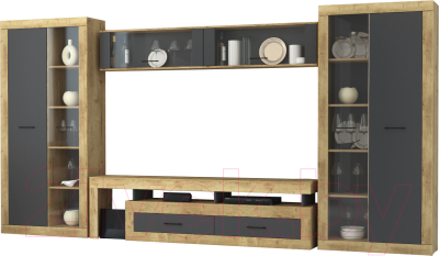 Горка Интерлиния Loft-10 Гостиная-6 (дуб золотой/антрацит) - фото
