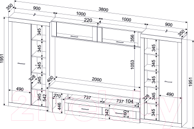 Горка Интерлиния Loft-10 Гостиная-6 (дуб золотой/антрацит)