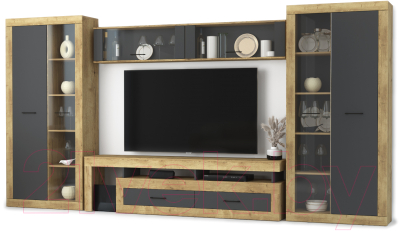 Горка Интерлиния Loft-10 Гостиная-6 (дуб золотой/антрацит)