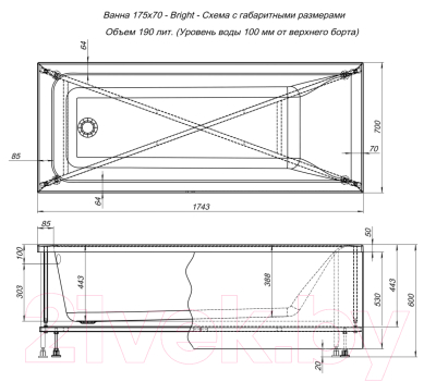 Ванна акриловая Aquanet Bright 175x70