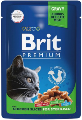 Влажный корм для кошек Brit Premium Chicken Slices for Sterilized / 5048830 - фото