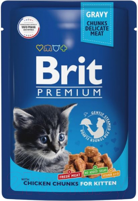 Влажный корм для кошек Brit Premium Chicken Chunks for Kitten / 5048809 - фото